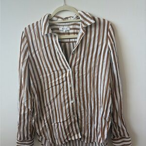Madewell Tan and White Striped Button Down Shirt